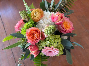 Radiant Oranges, Peaches, Greens Flower Bouquet