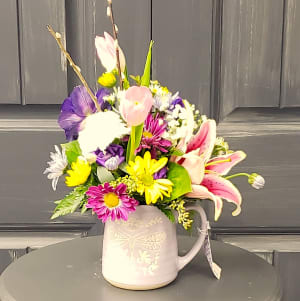 Lavender Mug of Joy Flower Bouquet