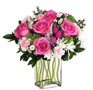 Pinks and Greens W/Butterfly (COLORS & FLOWERS MAY VARY) Flower Bouquet