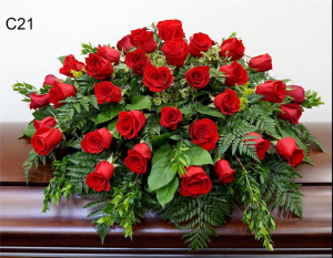 C21 Classic All Red Rose Casket Spray Flower Bouquet