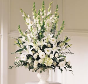 All White Sympathy Basket-FNFSB-36 Flower Bouquet