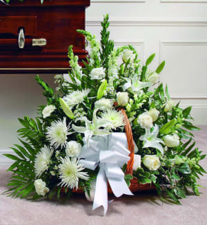 All White Fireside Basket-FNFSB-06 Flower Bouquet