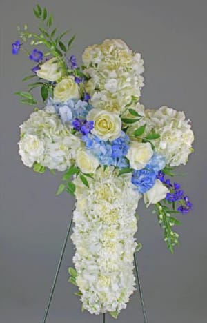 White and Blue Standing Cross-FNSTC-03 Flower Bouquet