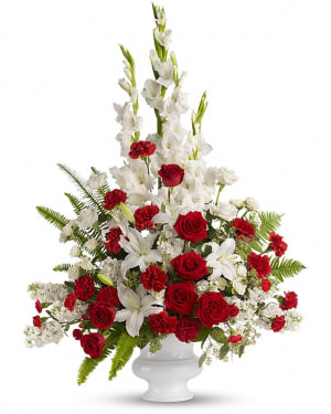 Red and White Sympathy Basket-FNFSB-29 Flower Bouquet