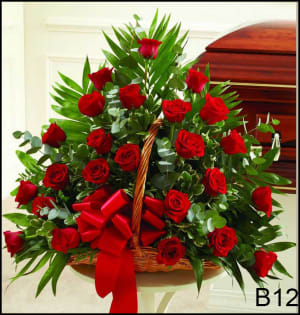 B12 All Red Rose Fireside Basket Flower Bouquet