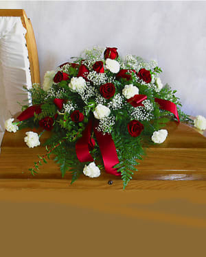 Red and White Casket Spray-FNRW-01 Flower Bouquet