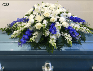 C33 Royal Blue and White Casket Spray Flower Bouquet