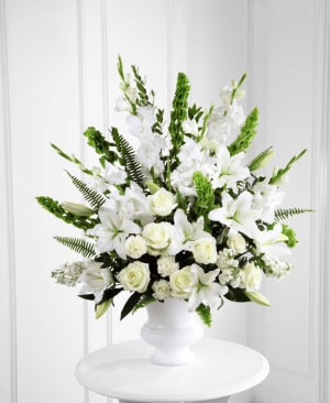 All White Sympathy Basket-FNFSB-34 Flower Bouquet