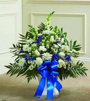 White and Blue Sympathy Basket-FNFSB-09 Flower Bouquet