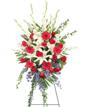 Red and White and Blue Standing Spray Flower Bouquet