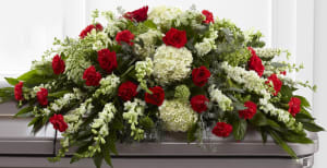 Red and White Casket Spray-FNRW-03 Flower Bouquet