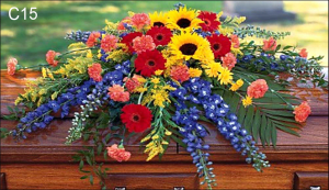 C15 Primary Colors Casket Spray Flower Bouquet