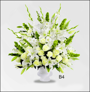 B4 All White Sympathy Urn Flower Bouquet