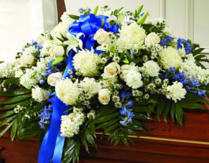 White and Blue Casket Spray-FNWB-01 Flower Bouquet