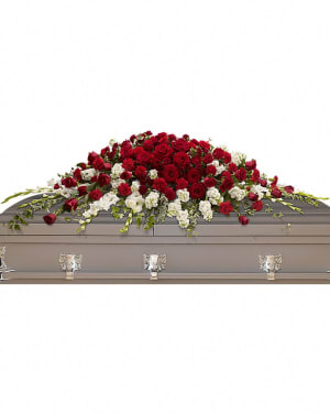 White and Red Casket Spray-FNWR-01 Flower Bouquet