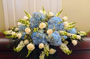 Pastel Blue and White Casket Cover-PBWC-01 Flower Bouquet