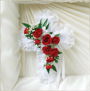 Red and White Satin Cross Pillow-FNSCP-01 Flower Bouquet