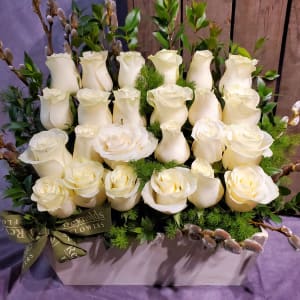 Two-Dozen White Mondial Rose Box Bouquet Flower Bouquet