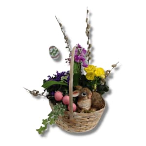 Easter Bunny Basket with Plants Flower Bouquet