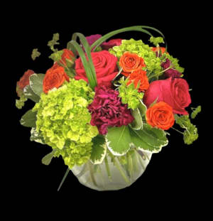 Vibrant Rose Hydrangea Bowl Flower Bouquet