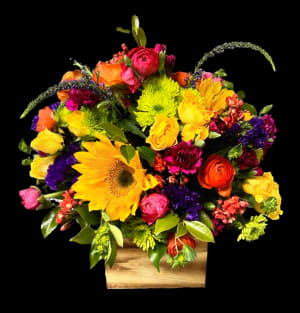 Colorful Daylily Wood Box Flower Bouquet