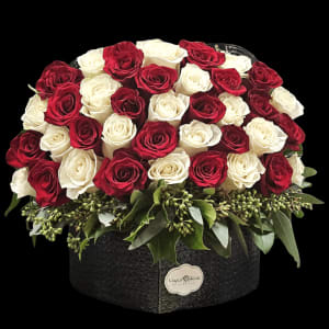 RED & WHITE IN ANY HEART BOX Flower Bouquet