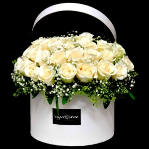 WHITE ROSES IN WIDE BOX Flower Bouquet