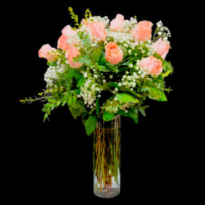 PINK ROSES IN CLEAR VASE Flower Bouquet