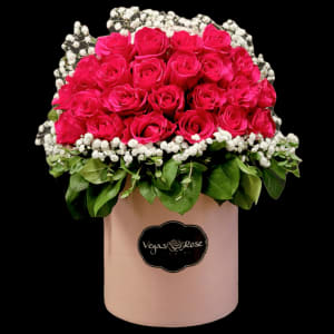 HOT PINK ROSE WITH BABY BREATH IN ANY BOX Flower Bouquet