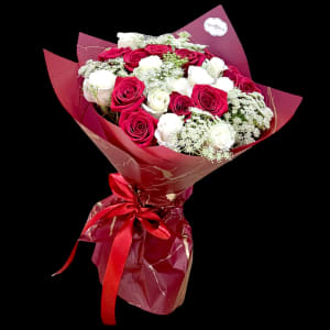 RED & WHITE ROSES WITH FILLERS Flower Bouquet