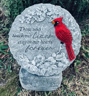 Hearts Forever Cardinal Memorial Stone on Stand Flower Bouquet