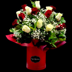 RED & WHITE ROSES IN ANY TISSUE BOX Flower Bouquet
