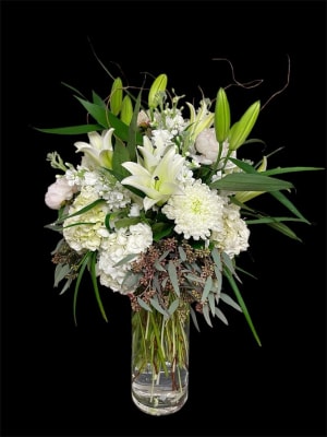 White & Green Tall Cylinder Flower Bouquet