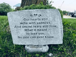 Our Hearts Still Ache Memorial Stone on Stand Flower Bouquet