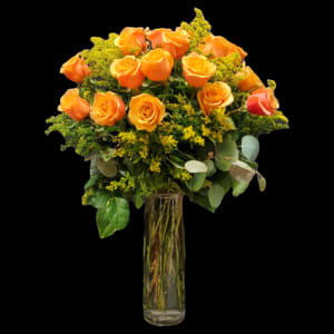 ORANGE ROSES IN CLEAR VASE Flower Bouquet