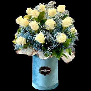 WHITE & BLUE IN ANY TISSUE BOX Flower Bouquet