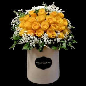 YELLOW ROSES WITH BABY BREATH IN ANY BOX Flower Bouquet