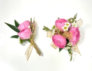 Ranunculus Corsage and Boutonniere SET Flower Bouquet