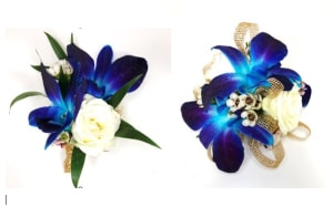 Orchid and Roses Corsage and Boutonniere Set Flower Bouquet