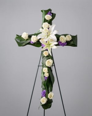 Lavender Serenity Standing Cross Spray Flower Bouquet