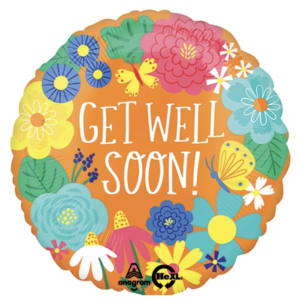 Get Well Orange Floral Balloon Flower Bouquet