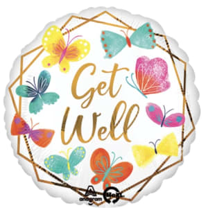 Get Well White & Gold Balloon Flower Bouquet