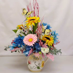 Pitcher of Pastels Silk Flower Bouquet