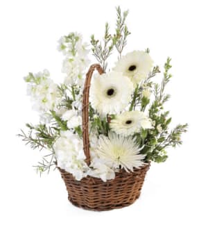 Pristine White Basket Flower Bouquet