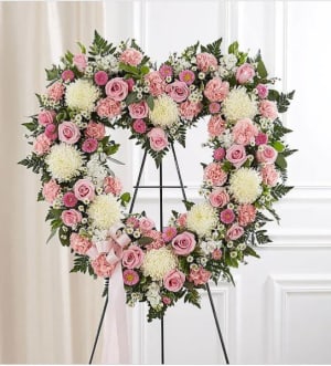 Always Remember™ Floral Heart Tribute - Pink & White Flower Bouquet