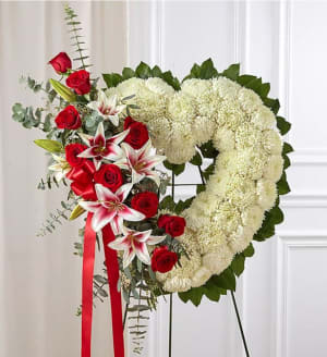 Always Remember™ Floral Heart Tribute - Red Rose & Lily Flower Bouquet