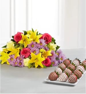 Spring Flowers and Chocolate Berries Flower Bouquet