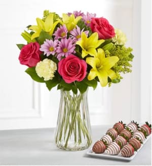 Spring Flowers and Chocolate Berries Flower Bouquet