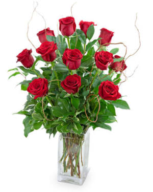 Dozen Red Roses with Willow Flower Bouquet