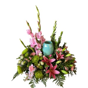 Pink and Green Cremation Tribute Flower Bouquet